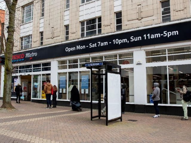 Queuing outside Tesco in The Drapery