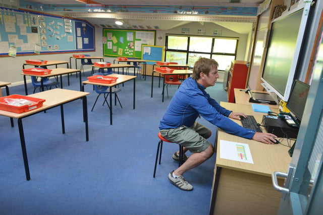 St Leonards CE Primary School reopens to pupils. Monday, June 1.

Matthew Sandaver getting ready for his class.

(Photos only to be used within Sussex Newspapers) SUS-200106-100452001