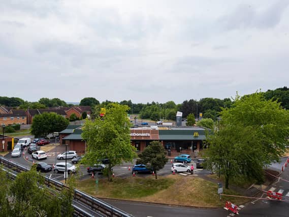 Rooftop pictures taken on Weston Favell shopping centre show cars snaking round the car park. Pictures by Leila Coker.