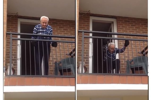 WWII veteran 96-year-old Albert Allen showed off his commando spirit by doing 26 squats on his balcony as part of the 2.6 challenge to mark what would have been the 40th London Marathon. He raised 1,726.