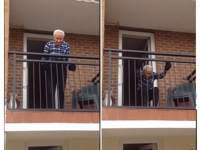 WWII veteran 96-year-old Albert Allen showed off his commando spirit by doing 26 squats on his balcony as part of the 2.6 challenge to mark what would have been the 40th London Marathon. He raised 1,726.