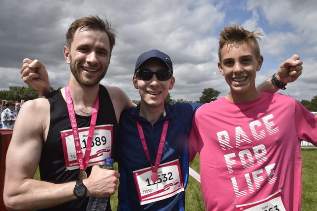 Race for Life 2019 at Ferry Meadows.   First three over the line Konstantin Mozgovoi, Chris Martin (winner) and Luke Chandler EMN-190630-170156009