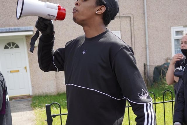 One protester used a megaphone to spread the anti-racism message