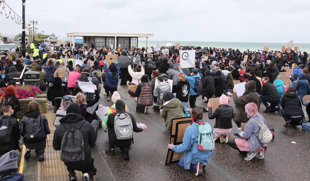 A Black Lives Matter rally took place on Worthing seafront today (June 6)