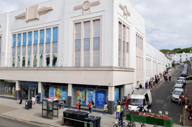 Queues in Brighton city centre as shops reopen. Outside Primark