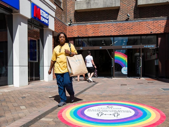 The Grosvenor Centre has clear signage in place about social distancing. Photo: Leila Coker.