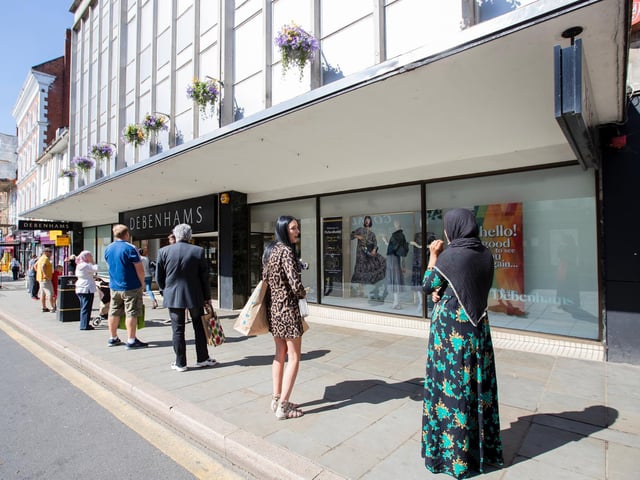 Debenhams in The Drapery had one of the longest queues. Photo: Leila Coker.