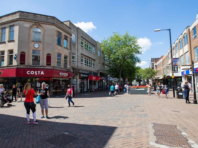 The town centre was bustling with people as shops reopened for the first time in months. Photo: Leila Coker.