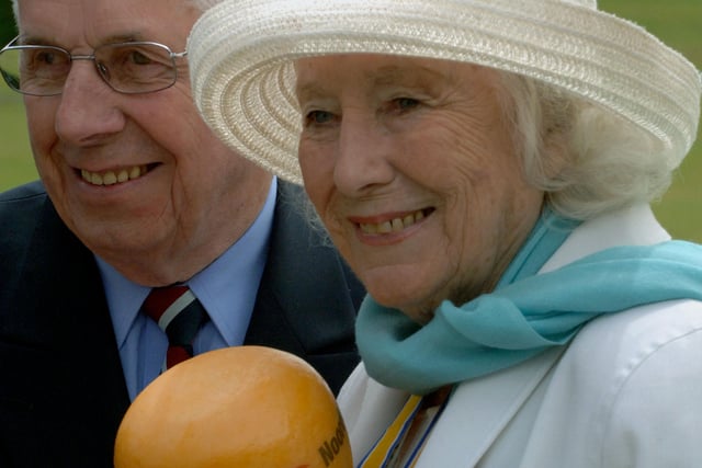 Dame Vera Lynn at the Memorial Cheese Drop over the RAFA Care home in Storrington with Malcolm Mascon, chairman of the Amsterdam RAFA branch. Photo by Steve Goodger
