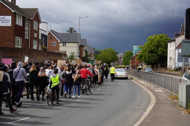 Huge crowds of protestors walked past Aylesbury MP Rob Butler's office