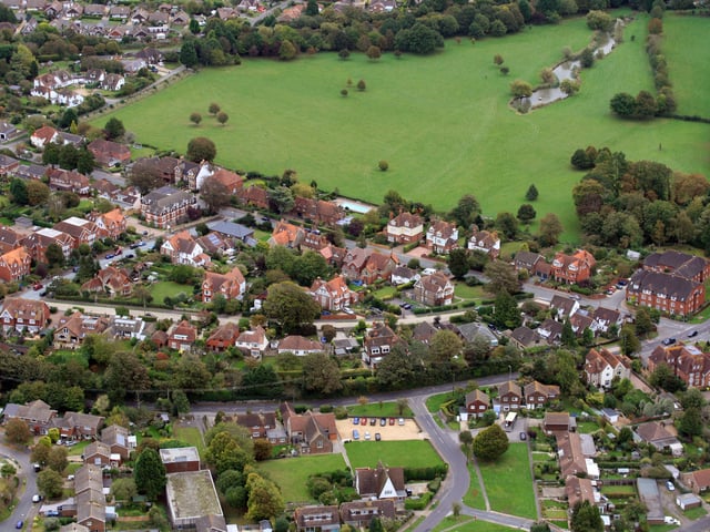 Steyning, Bramber Road runs across near the bottom. Photo by Derek Martin D11415411a