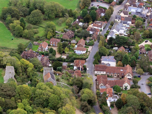 Bramber looking east. The castle is on the left. Photo by Derek Martin D11415416a