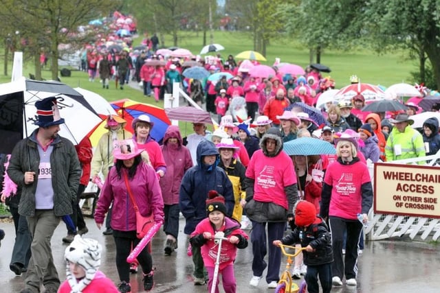 Come rain or shine, people have turned out to support Crazy Hats at Wicksteed. This was the 2013 walk. (Photo Alison Bagley)
