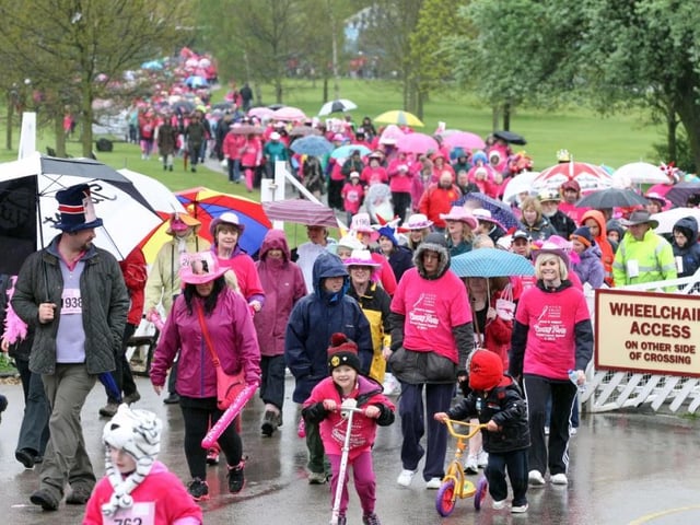 Come rain or shine, people have turned out to support Crazy Hats at Wicksteed. This was the 2013 walk. (Photo Alison Bagley)