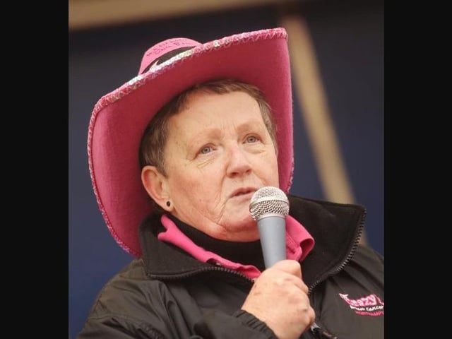 Crazy Hats is a breast cancer charity founded by Glennis Hooper. Here she is at the 2012 walk at Wicksteed Park. (Photo by Georgi Mabee)