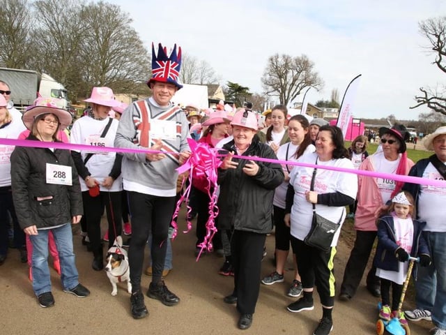 Crazy Hat's Wicksteed Park walks have been supported by Kettering's MP Philip Hollobone, seen here cutting the ribbon in 2016 with Glennis Hooper. (Photo Alison Bagley)