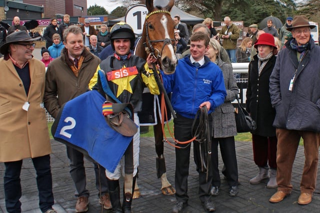 Liam with connections of Prouts Pub after a Fontwell victory in 2015 / Picture: Jeannie Knight