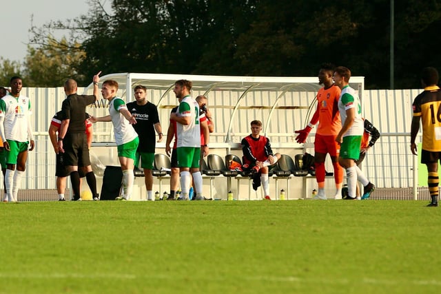 Action, fan pictures, controversy over Jordy Mongoy's red card and celebrations as Bognor win 1-0 at Cheshunt in the Isthmian premier / Pictures: Martin Denyer, Lyn Phillips and Trevor Staff
