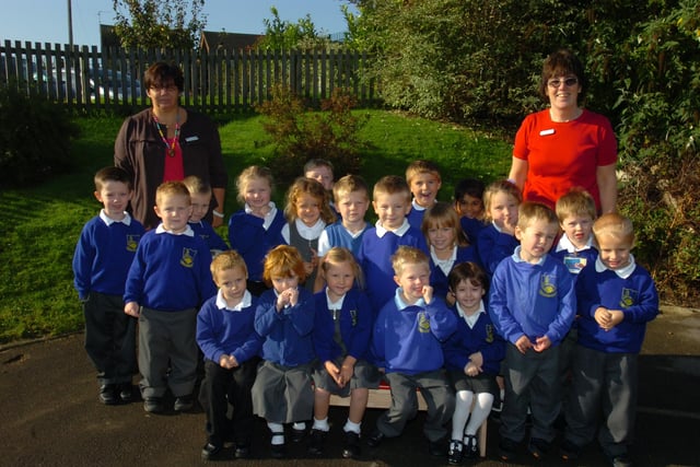 Reception class '08. news. Farcet reception pupils with teachers (l-r), Sam Avenell and Kate Pilling