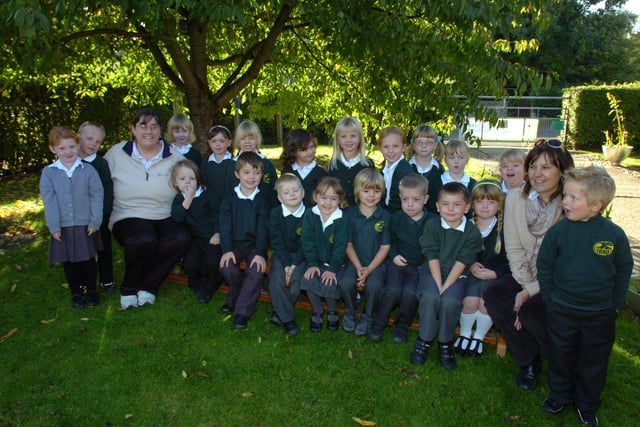 Reception class 08. Stilton primary reception pupils with staff Emma Barton and (right), Debbie Embery