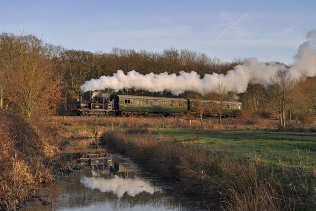 Take a steam train journey through the Rother Valley with the Kent and East Susex Steam Railway, which operates steam trains between Tenterden and Bodiam SUS-211014-110823001