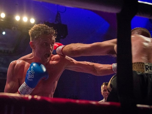 Far Cotton's Carl Fail in action against Jake Bray at The Deco
