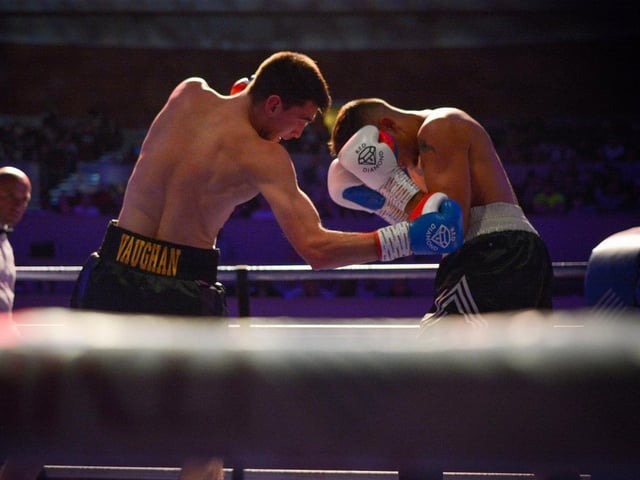 Team Shoe-Box fighter Ben Vaughan on his way to a debut victory
