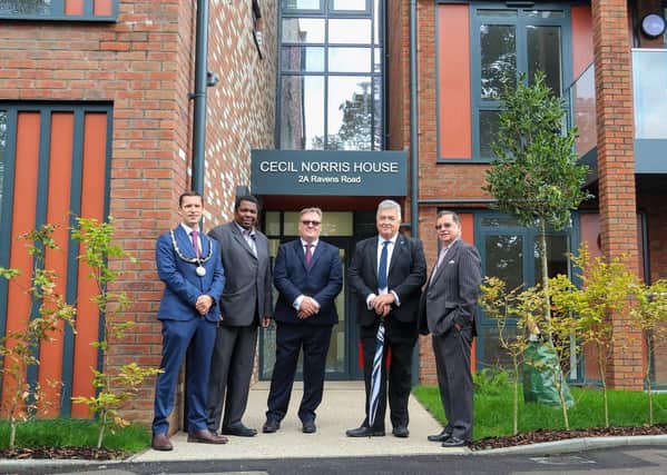 Adur chairman Stephen Chipp, head of housing Akin Akinyebo, Scott Giles from Pilbeam Construction, Neil Parkin leader of Adur DIstrict Council and Carson Albury, Adur's executive member for customer services