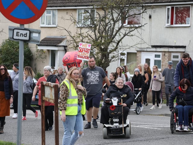The group makes its way to the Corby Cube