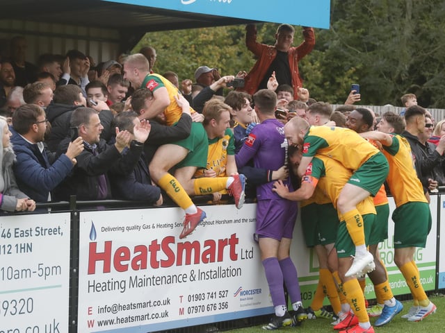 Post-match scenes at the Camping World Community Stadium, where Horsham beat Woking 1-0 to progress to the first round of the FA Cup, in which they will face Carlisle United / Pictures: John Lines - Horsham FC