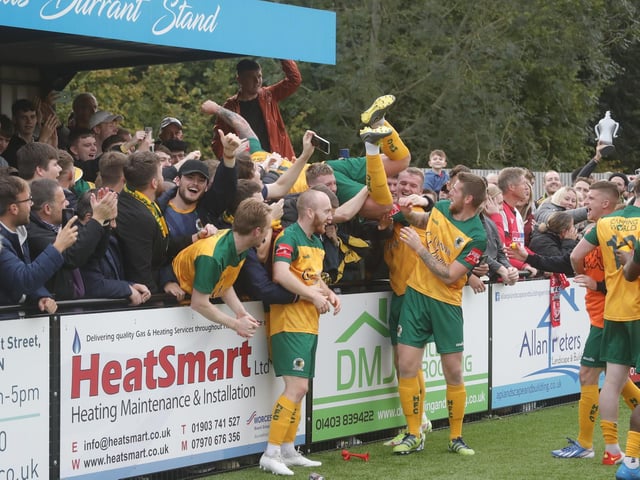 Post-match scenes at the Camping World Community Stadium, where Horsham beat Woking 1-0 to progress to the first round of the FA Cup, in which they will face Carlisle United / Pictures: John Lines - Horsham FC