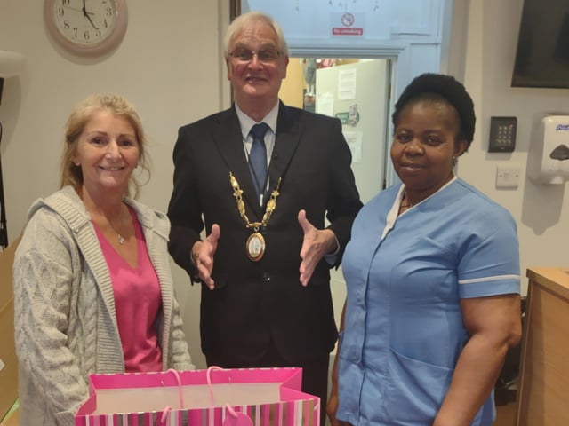 Haywards Heath town mayor Howard Mundin and his consort Margaret Baker delivered treat bags to every care home in town for Silver Sunday. Picture: Haywards Heath Town Council.