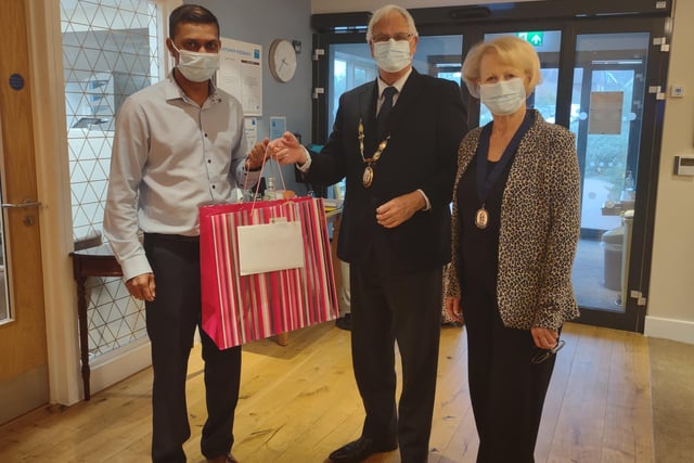 Haywards Heath town mayor Howard Mundin and his consort Margaret Baker delivered treat bags to every care home in town for Silver Sunday. Picture: Haywards Heath Town Council.