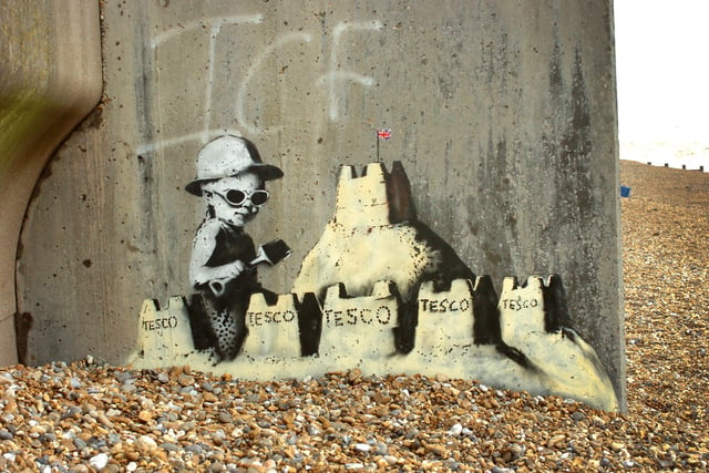 Banksy mural on a St Leonards beach. Photo taken on August 26 2010 just after it was first discovered. Pic by Sam Potter. SUS-210103-142610001
