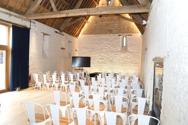 The barn can be booked for weddings, conferences, theatre, music and other events. It can hold up to 120 guests and has its own range of private facilities