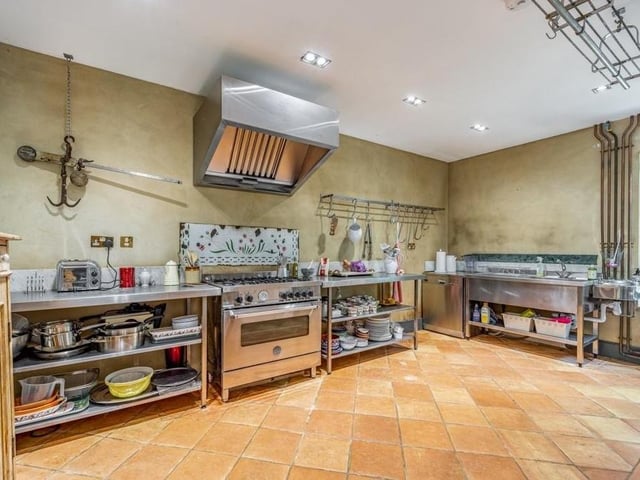 The industrial-style kitchen.