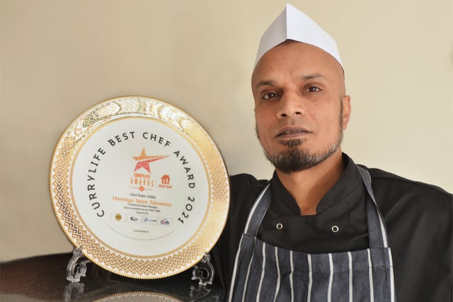 Hastings Spice in St Leonards wins Currylife Best Chef Award 2021, which was presented to Kabir Uddin.

Kabir Uddin with the award. SUS-211022-125608001