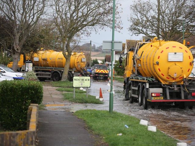 A pumped sewer main carrying wastewater from properties has burst in Orient Road, Lancing, and Southern Water are currently working to fix the problem. Photo by Eddie Mitchell