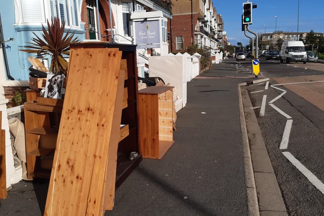 Rob's sodden furniture on the street awaiting the council to take it away