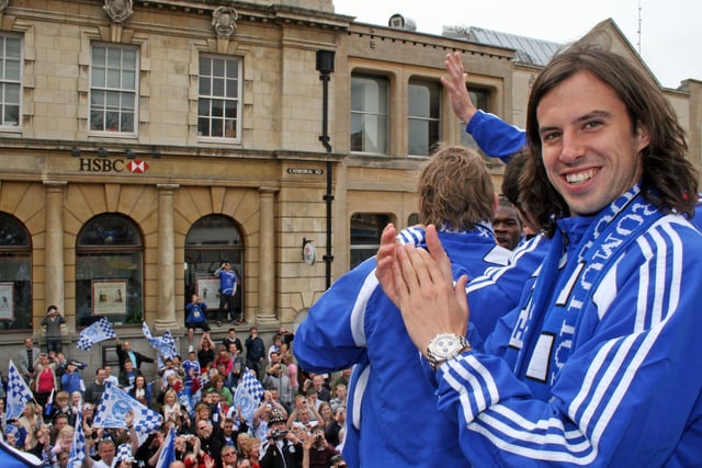 George Boyd on the open-top bus tour to celebrate Posh's promotion from League One in May, 2009.