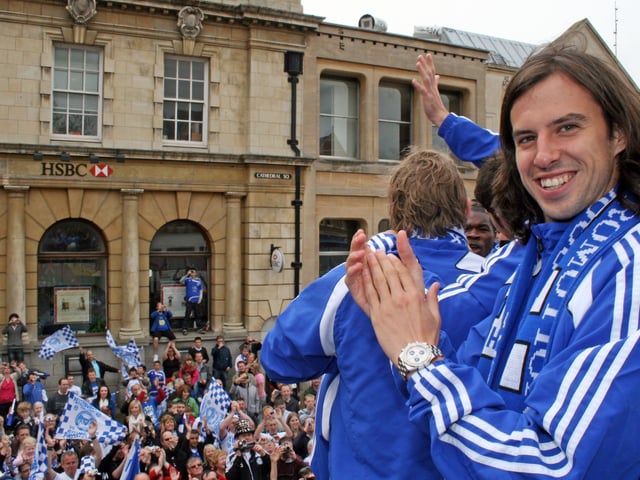 George Boyd on the open-top bus tour to celebrate Posh's promotion from League One in May, 2009.