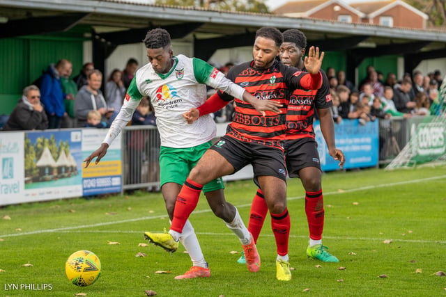 Action from Bognor's 5-0 win over Waltham Abbey at Nyewood Lane / Pictures: Lyn Phillips and Trevor Staff
