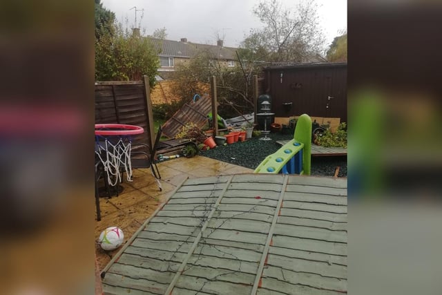 This picture by Kerry Dalling-Weeks shows the path the storm took through back gardens in Corby.