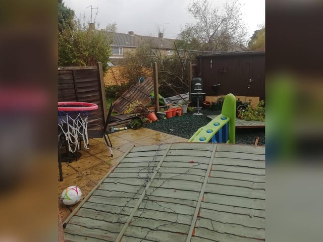 This picture by Kerry Dalling-Weeks shows the path the storm took through back gardens in Corby.