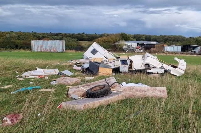 The remains of Helen Streathers caravan in Deenethorpe