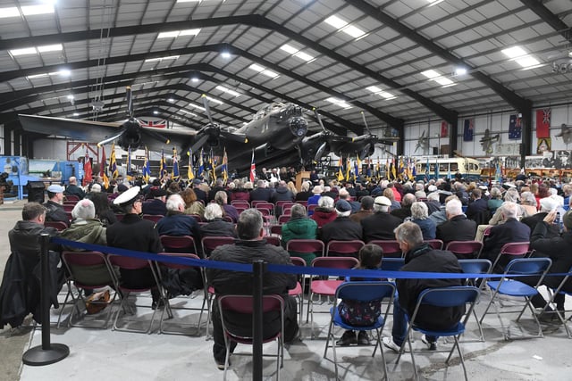 The ceremony was held under the shadow of the Just Jane Lancaster bomber.