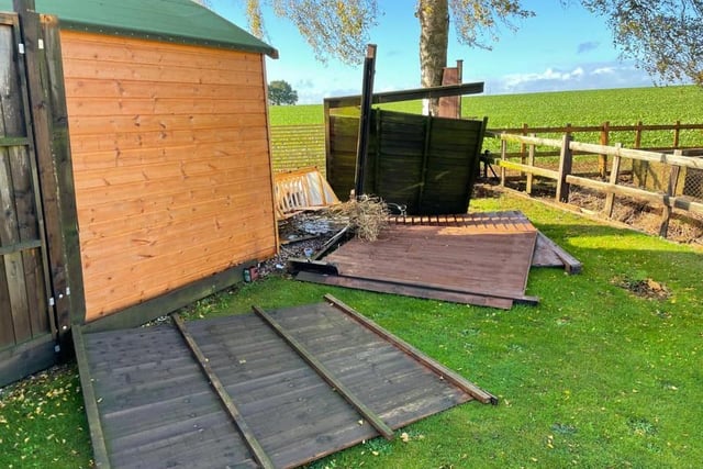 Mark Danis said a heavy 10’ shed was picked up by the winds and smashed into the fencing, shearing concrete posts, in Chapel Brampton