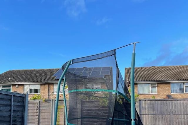Three fence panels were brought down and a new trampoline was broken by the winds in Kacy Francis' garden