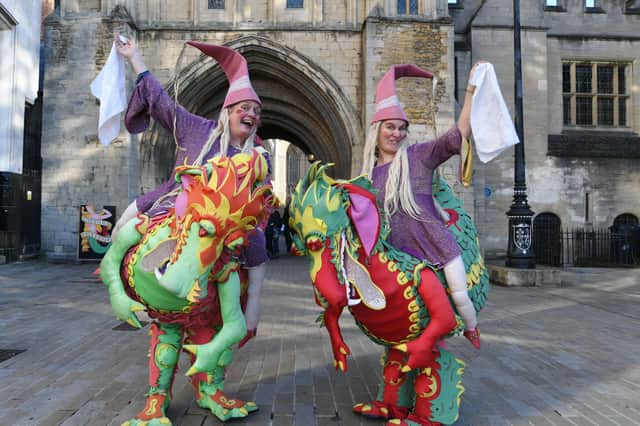 The Swank Street Theatre dragons in the City Centre as part of the Unlocking Peterborough festival of circus, music and art. EMN-211030-180625009