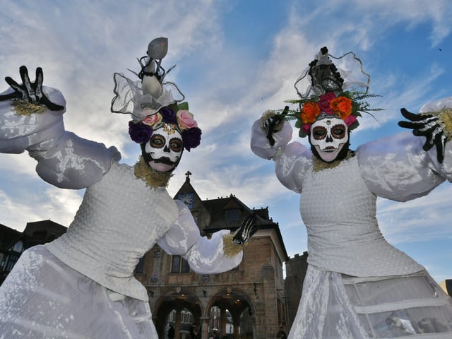 Anactabove models in the City Centre as part of the Unlocking Peterborough festival of circus, music and art. EMN-211030-180614009